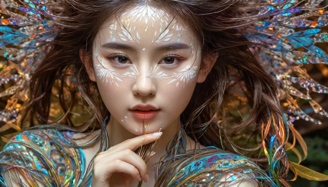 Abstract expressionist Photography abstract beauty, centered, (looking at camera), near perfection, dynamic, neonlight, highly detailed, artstation, concept art, smooth, sharp focus, art by Carne Griffiths and Wadim Kashin. Translucent brushstrokes, bold colors, abstract forms, expressiveness, emotions, official art, unified 8k wallpapers, ((ultra realistic photograph, real skin textures, lively real eyes)), ultra-detailed, beautiful and aesthetic, masterpieces, best quality, (zentangle, mandala, tangled), (fractal art: 1.3),extremely detailed, dynamic angles camera, ((quite a bit body, beauty asian girl)), vibrant colors, romanticism, world ending, ecstasy of beautiful wiring, translucent glowing powered folding fan, outstretched hand to holds,