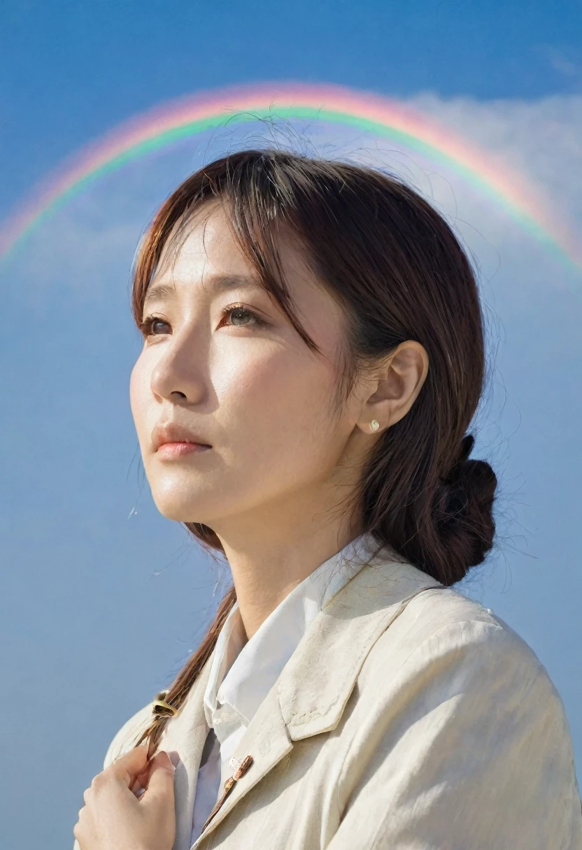 Japanese women,Age 35,Gazing at the blue sky.rainbow