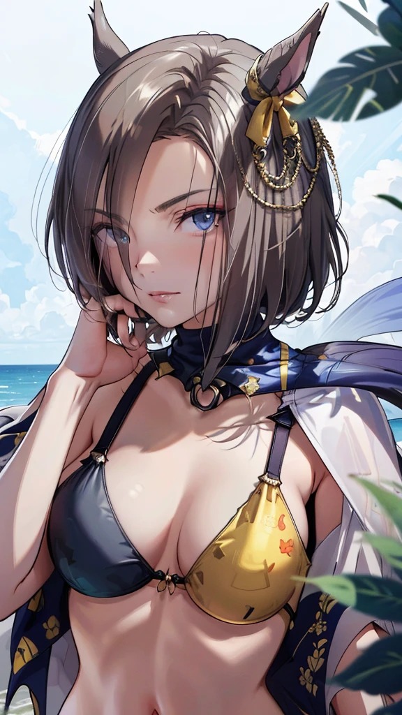 (((masterpiece))),(((High resolution)))、(((perfect face)))、(((Air Groove))), ((bikini)), look at the camera, ((top quality eyes)), ((high resolution face)), detailed face, (detailed texture)