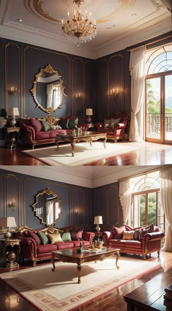 Inside a Luxury Villa, heavy jewelry, Expensive sculpture, Studded Gemstone, Sofa set, Sofa, Cute Carpet, caracole, to the top floor