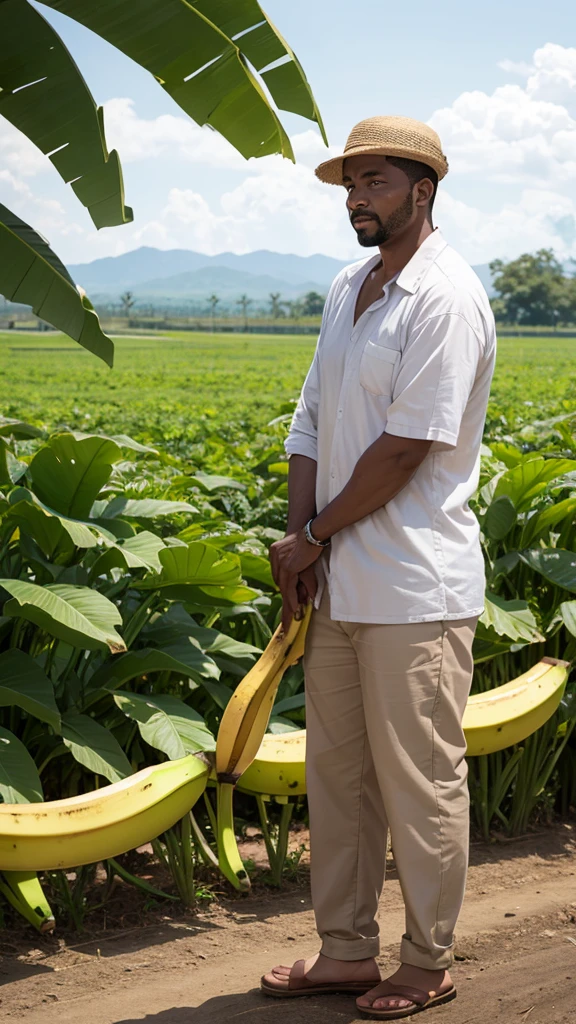 Banana plantation and a man farmer