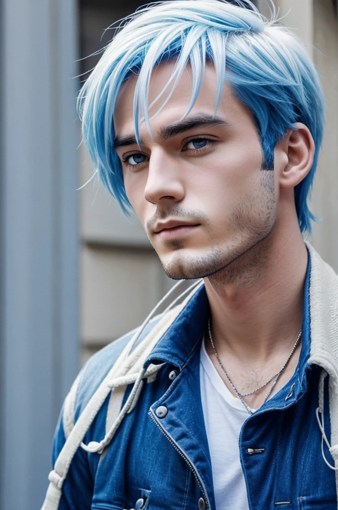 Peux-tu faire un personnage style manga avec les cheveux blancs qui est un chanteur avec les yeux bleus et il doit avoir 23 ans