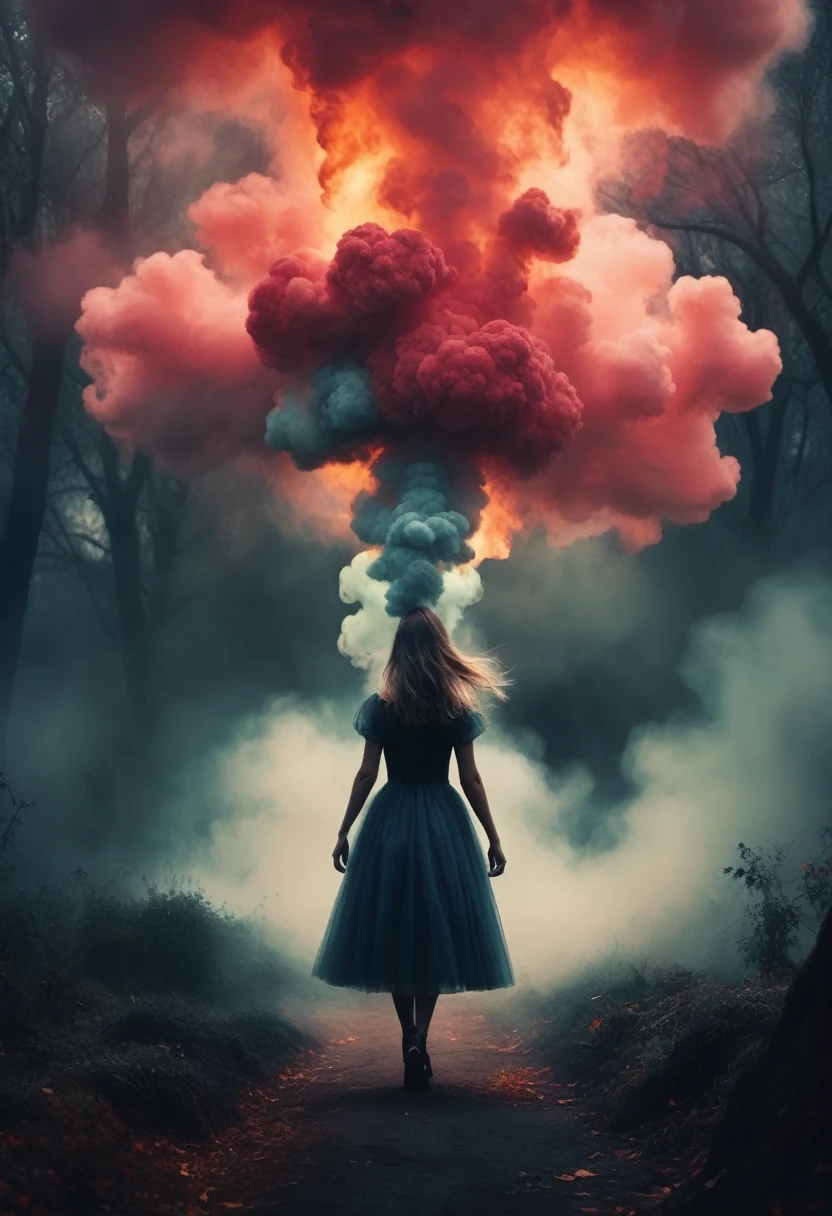 El color principal es el negro.1libro de setas、A medida que se acerca al suelo, turns into a terrifying smoke with strange shapes.、Un hongo cubierto de un humo fascinante que emite luz de otro mundo.、Fascinating surreal images of Alice in Wonderland, Magical dreamland bokeh background, A fascinating and spooky fantasy world., Illuminate dark scenes with fantastic brightness., Elementos de otro mundo de una historia familiar., ether wonderland, mystical atmosphere, Dark enchantment and the aesthetics of dark fantasy realism., (translucent bioluminescent material)、((Un hongo venenoso deformado que crece en otro mundo y emite un humo hechizante..,)) ultrarrealista, (voronoi pattern, profundidad de campos, (bokeh arremolinado:1.275), (retrato kodak 400:0.875) :1.15), (Fondo futurista realista y complejo., Muchos utensilios de cocina futuristas.:1., (Turbulent Toxic Vapor:1.2, Magnificent surrealism, red lighting, luz de bajo perfil:1.1), Obras maestras notables, celestial, ethereal, epic, magic light flare, Dreamy natural and soft lighting., ((Warm yellow and intense carbon:0.7), (cinematic look:1.15):1.15)