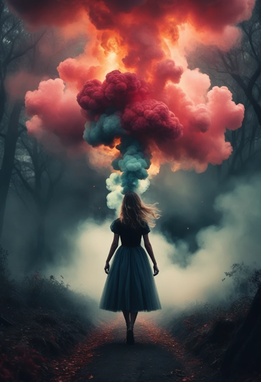 El color principal es el negro.1libro de setas、A medida que se acerca al suelo, turns into a terrifying smoke with strange shapes.、Un hongo cubierto de un humo fascinante que emite luz de otro mundo.、Fascinating surreal images of Alice in Wonderland, Magical dreamland bokeh background, A fascinating and spooky fantasy world., Illuminate dark scenes with fantastic brightness., Elementos de otro mundo de una historia familiar., ether wonderland, mystical atmosphere, Dark enchantment and the aesthetics of dark fantasy realism., (translucent bioluminescent material)、((Un hongo venenoso deformado que crece en otro mundo y emite un humo hechizante..,)) ultrarrealista, (voronoi pattern, profundidad de campos, (bokeh arremolinado:1.275), (retrato kodak 400:0.875) :1.15), (Fondo futurista realista y complejo., Muchos utensilios de cocina futuristas.:1., (Turbulent Toxic Vapor:1.2, Magnificent surrealism, red lighting, luz de bajo perfil:1.1), Obras maestras notables, celestial, ethereal, epic, magic light flare, Dreamy natural and soft lighting., ((Warm yellow and intense carbon:0.7), (cinematic look:1.15):1.15)