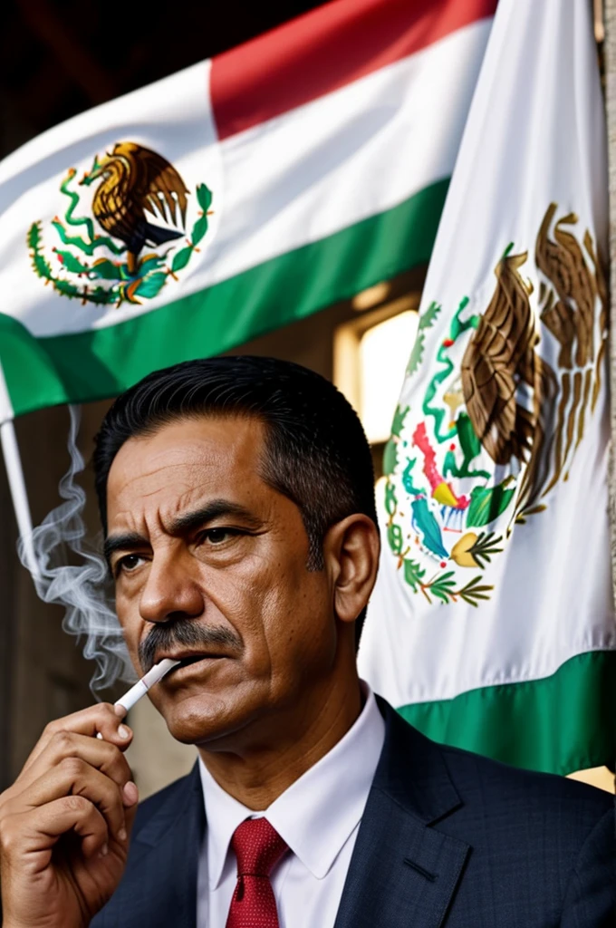 Politician smoking the Mexican flag