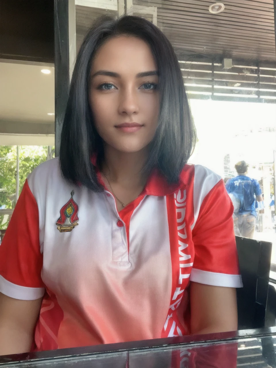 (RAW, analogue, Nikon Z 14mm ultra-wide angle lens, award-winning glamour photograph, ((best quality)), ((masterpiece)), ((realistic)), skin pores, subsurface scattering, radiant light rays, high-res, detailed facial features, high detail, sharp focus, smooth, aesthetic, extremely detailed, (extremely detailed eyes, extremely detailed iris), extremely detailed hair, extremely detailed skin, extremely detailed clothes, octane render, photorealistic, realistic, post-processing, max detail, realistic shadows, roughness, natural skin texture, real life, ultra-realistic, photorealism, photography, 8k UHD, photography, hdr, intricate, elegant, highly detailed, sharp focus, stunning, beautiful, gorgeous), (masterpiece:1.2, best quality1:1, ultra-detailed:1.2, best shadow, 8k:1.1), (massive city:1.3, rooftop:1.1, city structures below, handrails), (contrasting background, bright background), (beautiful detailed face), high contrast, (perfect illumination:1.2, beautiful color, delicate color), ((cinematic light)), colorful, hyper detail, dramatic light, intricate details, (1 girl, solo, brown hair, smiling face, short hair, wavy hair:1.1, blue eyes, dynamic angle, white tanktop, jeans, cowboy shot, arms down), depth of field