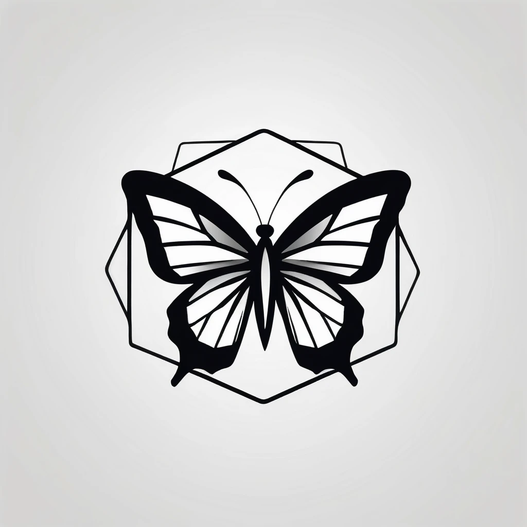 butterfly logo design. with a geometric style, flat, without color gradations, with neat shapes in black and white, monochrome