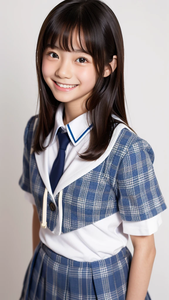  (highest quality),(RAW Photos), (standing), (Beautiful  Japanese girl), Cute Face, (Deeply chiseled face:0.7), (freckles:0.4), (school uniform), simple background,white background, shy, (head shot), (smile), (Sparkling eyes)、
,diagonal bangs,(slim)
