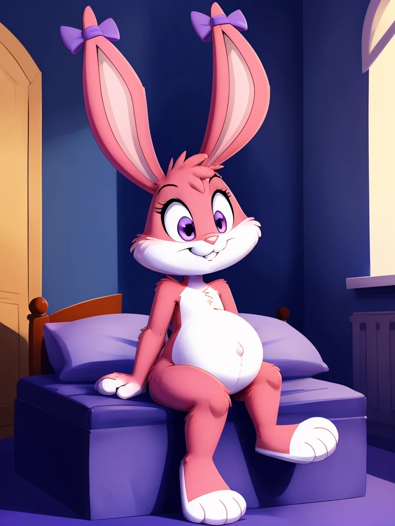 concept art solo, cute, cub, Babs, bunny, girl, sly expression, Pink eyelids, rabbit teeth, pink nose, pink body, pink head, pink ears, pink legs, white cheeks, white feet, white tail, ears drooping, lop-eared, naked, purple bows on the ears, standing, modest, thoughtful, naive, (((sitting on chair))), (((focus on feet))) erotic pose,Perspective)),(Full-Length Shot:1.3),(Cinematic:1.3), (AS-YoungV2:1.3),
masterpiece, high quality, best quality, manga style, anime style, 8k, 4k, texture, intricate, detailed background, 3d fluffy, long fuzzy fur, glow effect, particle effects, light particles, dramatic, hot body, body blush,
solo, solo focus, pov, looking at viewer, hyper-pregnant, hyper-breasts