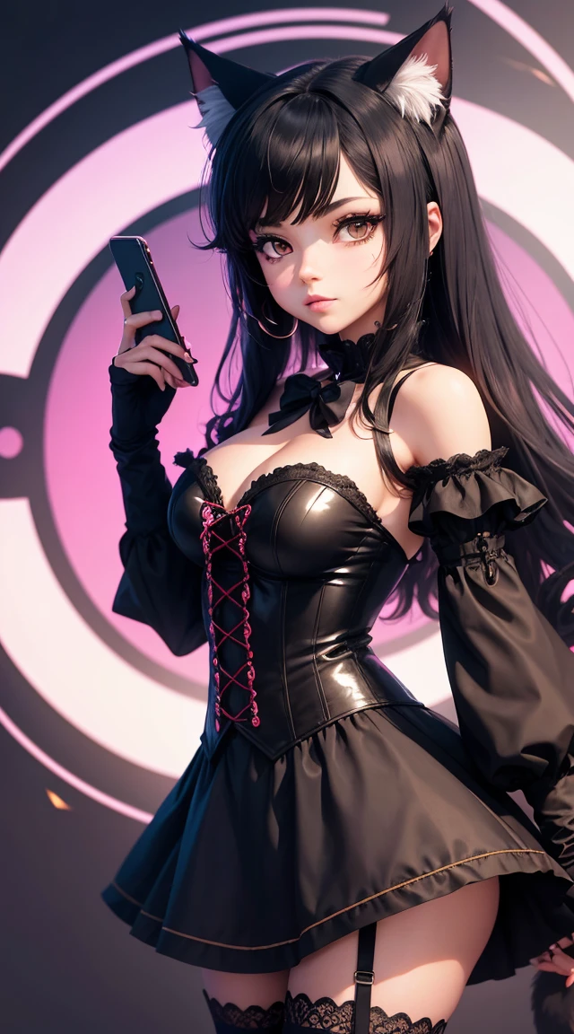 um close de uma pessoa segurando um telefone celular com um gato nele, attractive  gato, muito linda gatinha fofa,  gato, catgirl, 3d epic abstract emo girl, arte digital detalhada fofa, anime catgirl, linda garota-gato de anime, arte digital fofa, cute anime catgirl, estilo anime 4k, portrait of a gothic catgirl