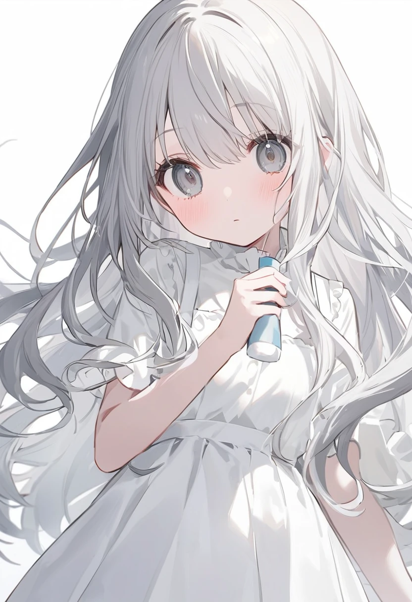 chalk、Girl、灰色がかったGray Hair、Light grey hair、Gray Hair、Long Hair、Eye color: Gray、Eye color: Gray、全体的に白いGirl、白いGirl、White background、白のGirl、White Room、chalk、灰白色のGirl、名前はchalk、chalkのGirl、emotionless