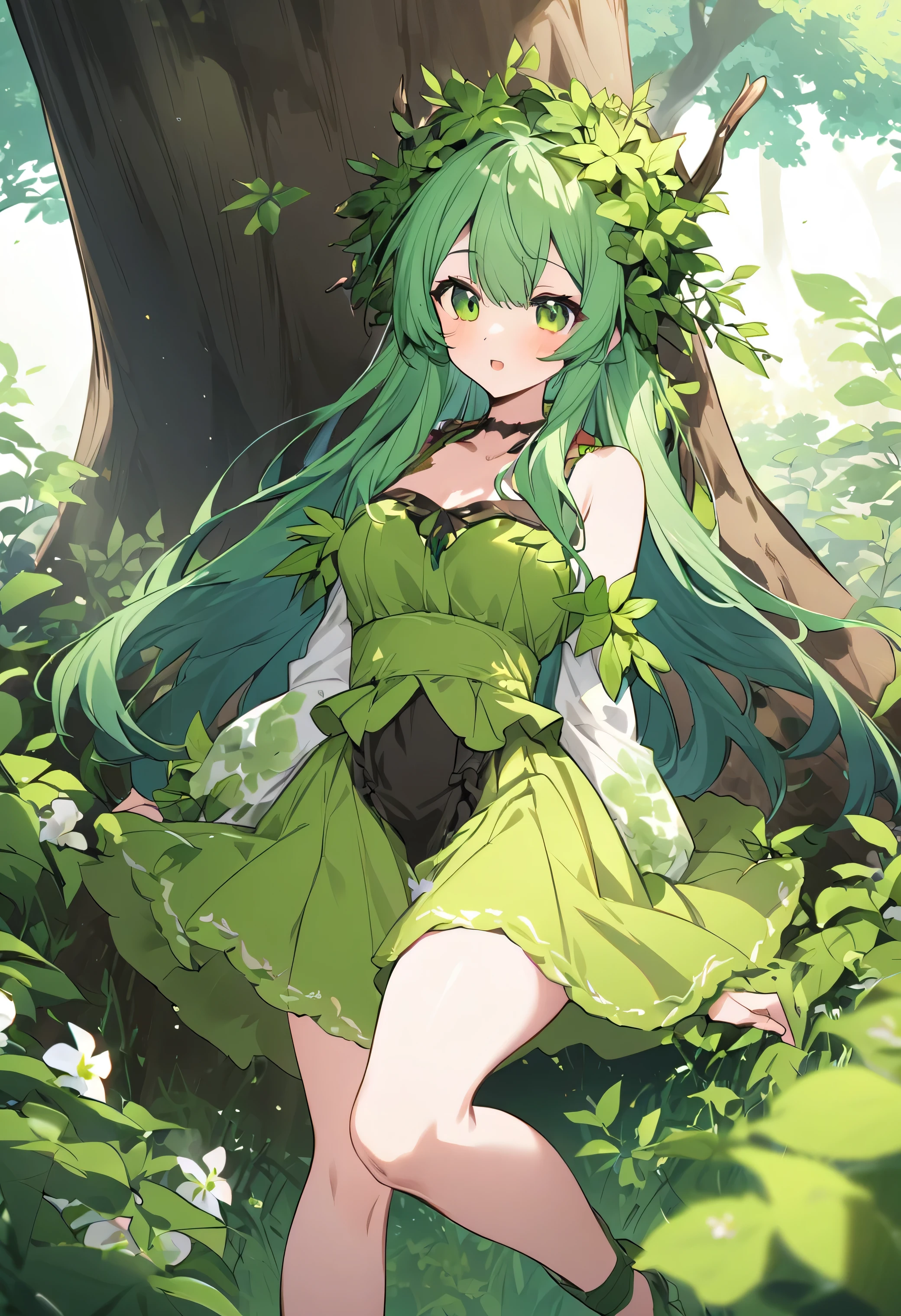 green、Personification of Nature、Green Girl、Controlling nature、Controlling nature girl、Green and white outfit、Being in nature、I like nature、