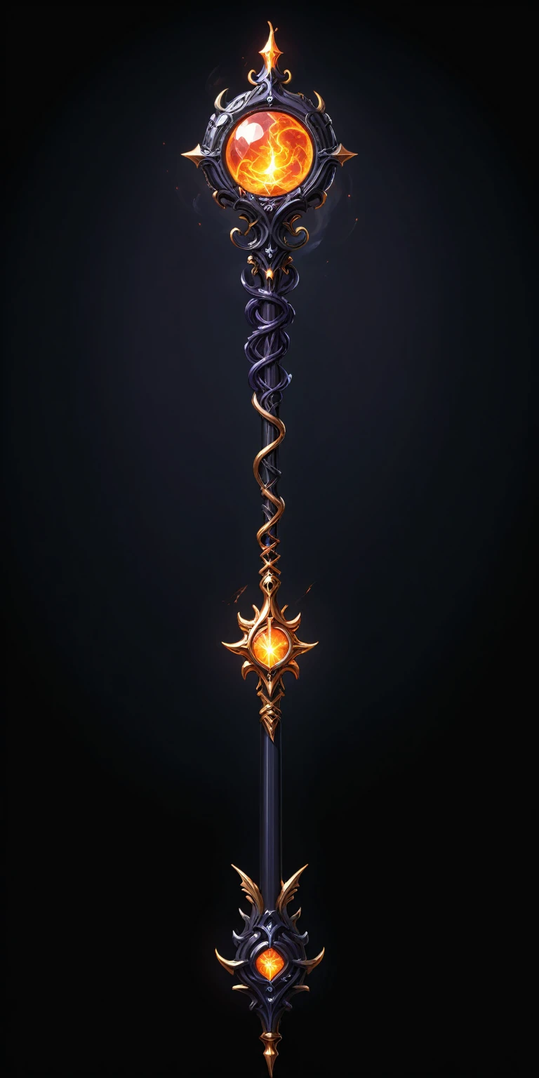 pixel art, cartoon illustration, Divine glavie greatstaff, Powerfull Magical theme, simple black background, RPG game icon