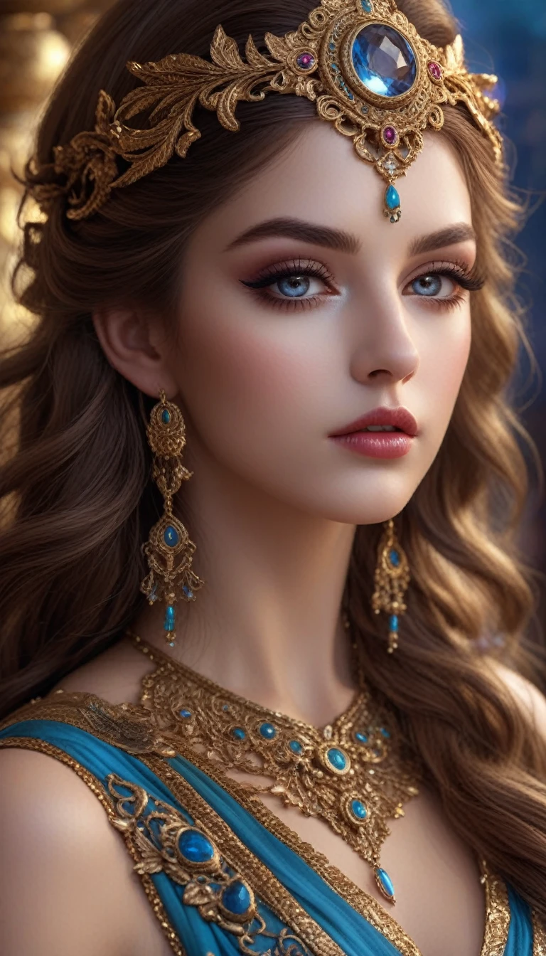 astarte, beautiful detailed eyes, beautiful detailed lips, extremely detailed eyes and face, long eyelashes, goddess, ancient greek mythology, mythology, fantasy, ornate jewelry, flowing dress, dramatic lighting, dramatic pose, cinematic composition, intricate details, digital painting, highly detailed, 8k, photorealistic, masterpiece, cinematic lighting