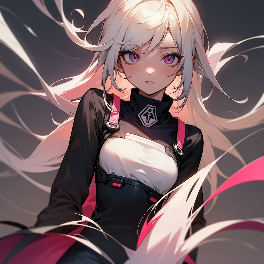 Boku no giro academia chica de pelo negro largo lacio con flequillo ojos de douma blanca expresion alegre con uniforme de la ua labios rosas 