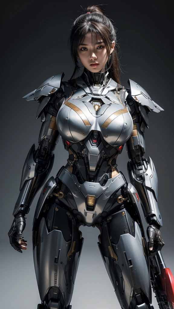 Textured skin, Super Detail, high details, High quality, Best Quality, hight resolution, 1080p, hard disk, Beautiful,(Super Heroine),Oppai Missile,beautiful cyborg woman,Mecha Cyborg Girl,Battle Mode,Girl with a Mecha Body,She wears a battle cyborg mech with a weapon,Fulll body Shot
