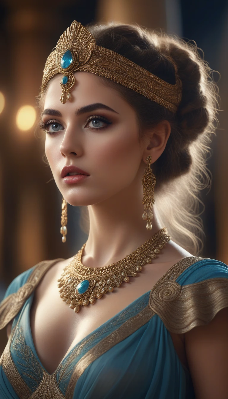 astarte, beautiful detailed eyes, beautiful detailed lips, extremely detailed eyes and face, long eyelashes, goddess, ancient greek mythology, mythology, fantasy, ornate jewelry, flowing dress, dramatic lighting, dramatic pose, cinematic composition, intricate details, digital painting, highly detailed, 8k, photorealistic, masterpiece, cinematic lighting
