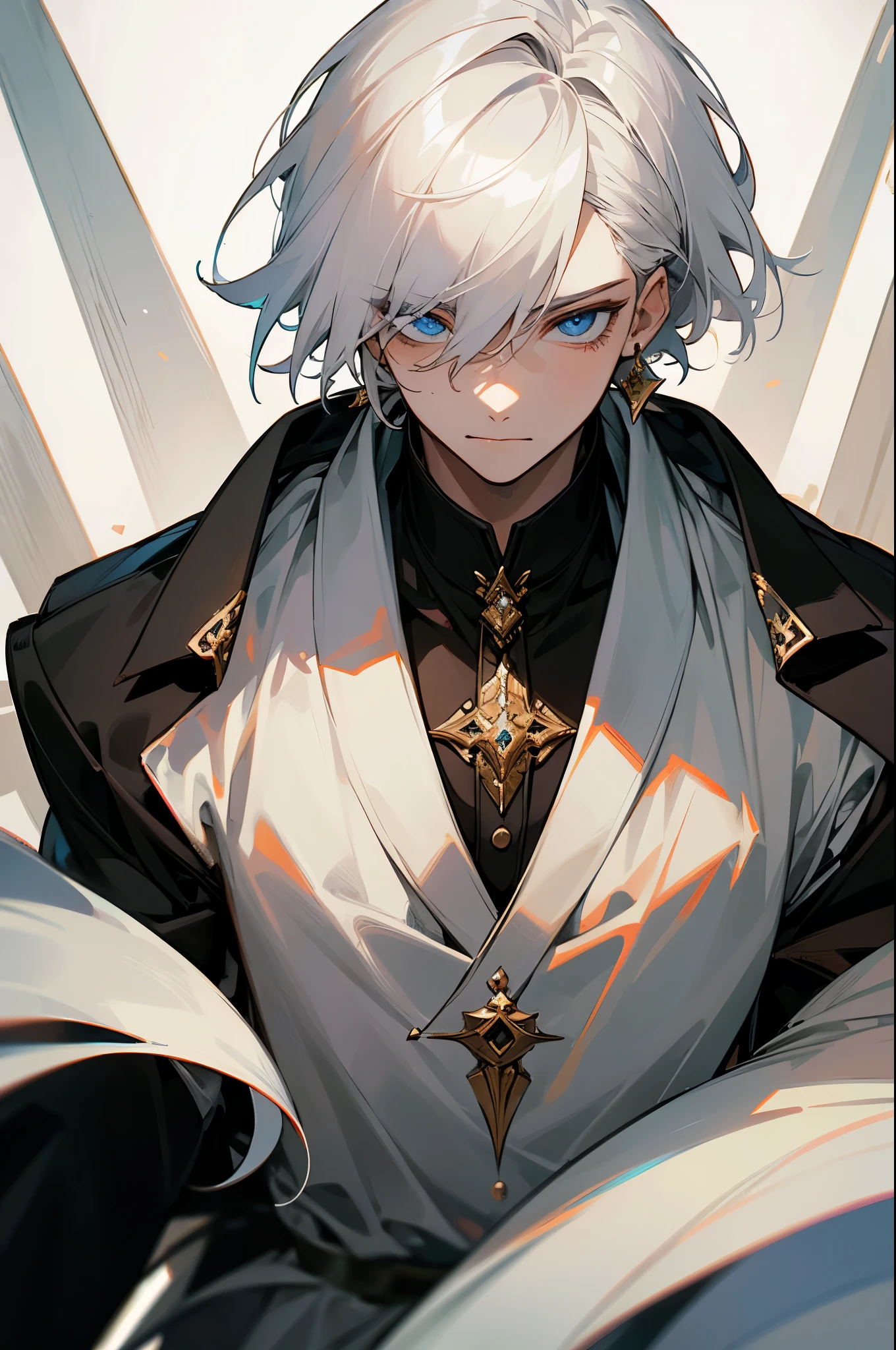 masterpiece,best quality,1boy,jewelry,male focus,looking at viewer,solo,upper body,monster,white hair,