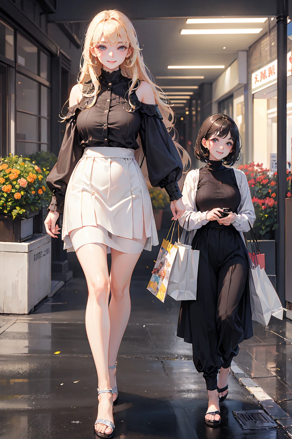 Photorealistic、Highest quality、Highest Resolution、highest quality、8K、1人のBeautiful woman、Beautiful woman、Beautiful woman、shopping、I'm shopping、looks fun、smile、Smile、Upscaling、
