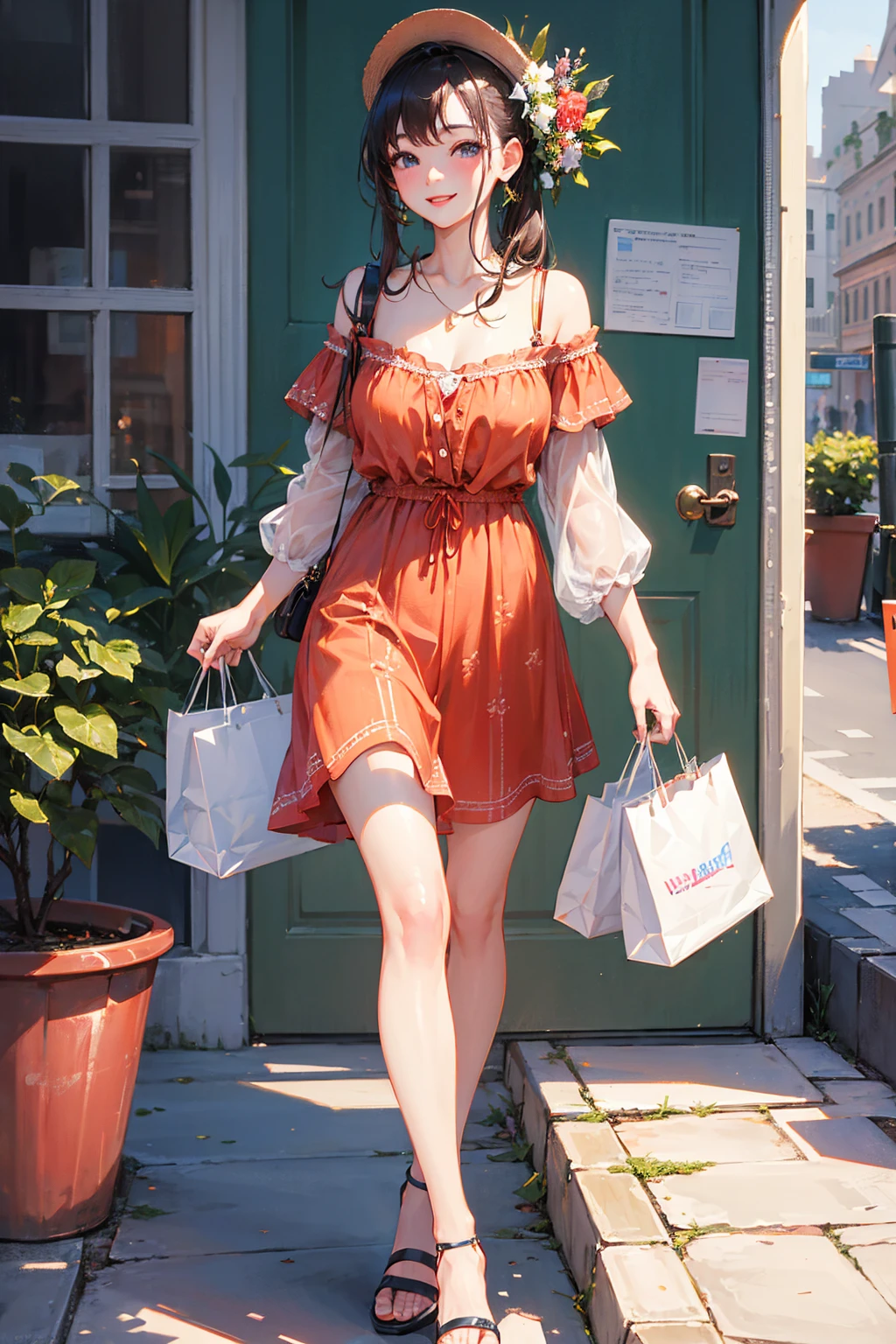Photorealistic、Highest quality、Highest Resolution、highest quality、８Ｋ、1人のBeautiful woman、Beautiful woman、Beautiful woman、shopping、I&#39;m shopping、looks fun、smile、Smile、Upscaling、