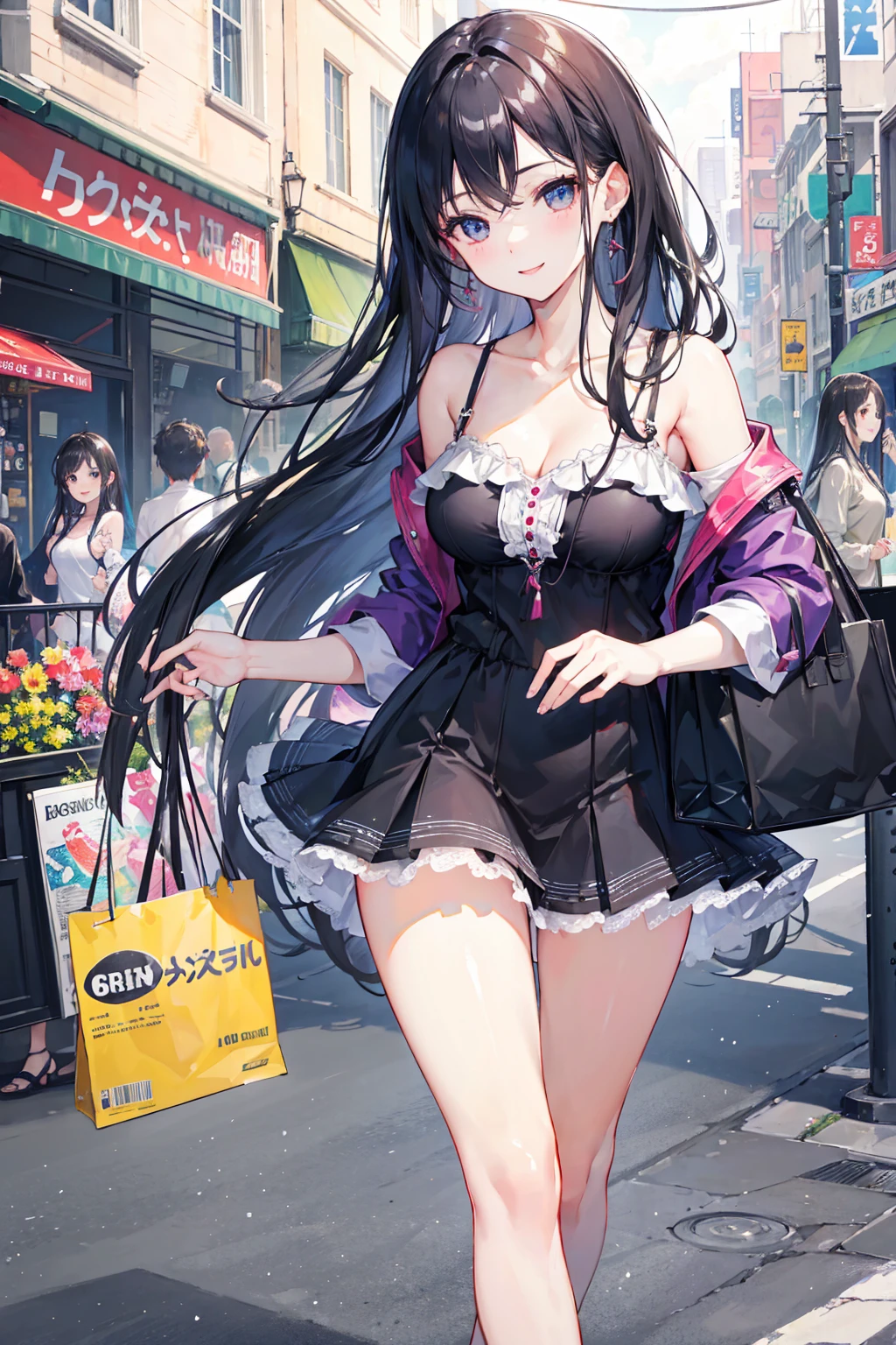 Photorealistic、Highest quality、Highest Resolution、highest quality、８Ｋ、1人のBeautiful woman、Beautiful woman、Beautiful woman、shopping、I&#39;m shopping、looks fun、smile、Smile、Upscaling、