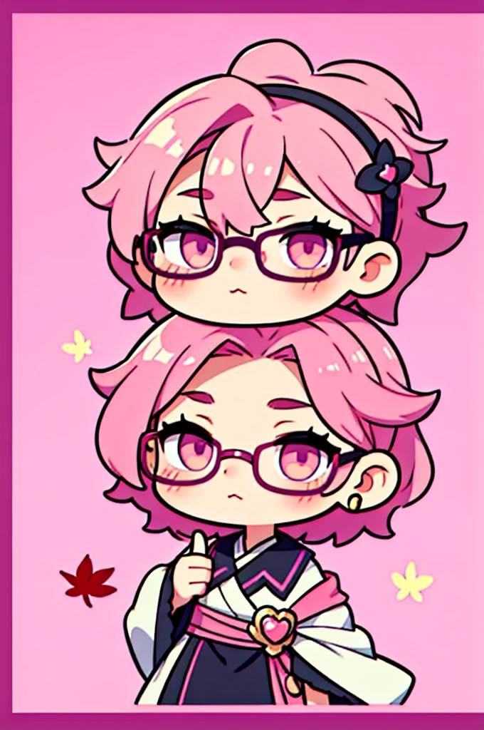 man ,Short haircut ,cartoon girl with pink hair and glasses wearing a crown, ((pink)), Official fan art, The delicate androgynous prince, anime moe art style, beautiful androgynous prince, cute art style, Chibi style, 🍁 cute, Kawaii Chibi, ❤🔥🍄🌪, Chibi Art, Fan Art Demon Slayer Rui, cute character, Maple character art, High quality fan art