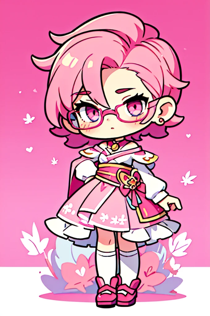 man ,Short haircut ,cartoon girl with pink hair and glasses wearing a crown, ((pink)), Official fan art, The delicate androgynous prince, anime moe art style, beautiful androgynous prince, cute art style, Chibi style, 🍁 cute, Kawaii Chibi, ❤🔥🍄🌪, Chibi Art, Fan Art Demon Slayer Rui, cute character, Maple character art, High quality fan art
