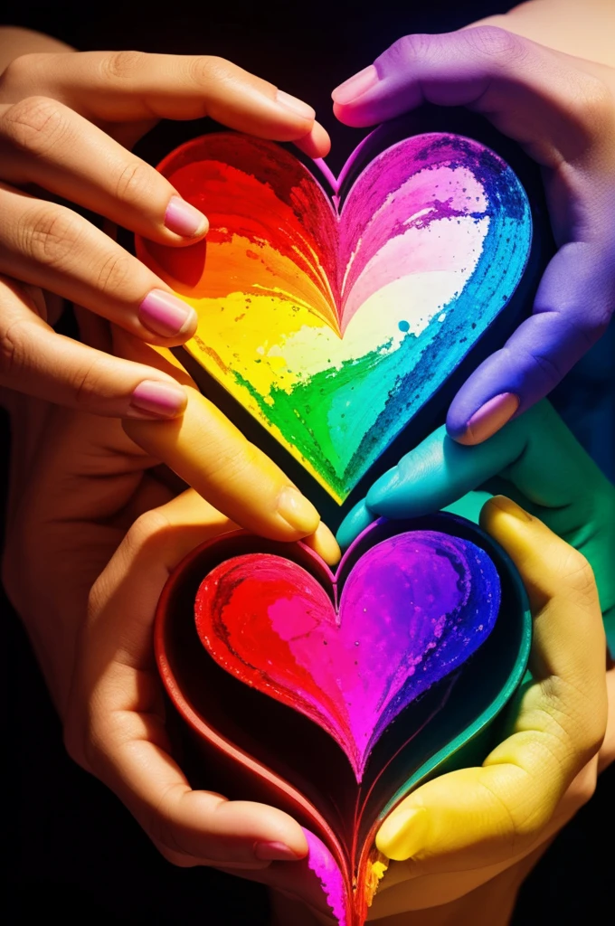 A spectrum with the heart in the hands of the one who pours colors on it 