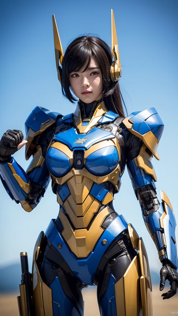 Textured skin, Super Detail, high details, High quality, Best Quality, hight resolution, 1080p, hard disk, Beautiful,(Super Heroine),Oppai Missile,beautiful cyborg woman,Mecha Cyborg Girl,Battle Mode,Girl with a Mecha Body,She wears a battle cyborg mech with a weapon,Fulll body Shot