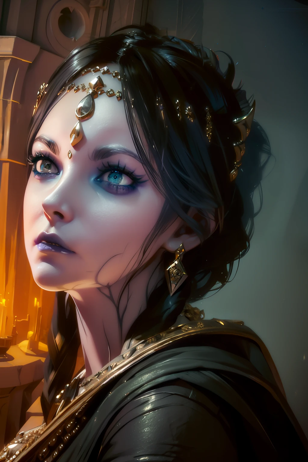 astarte, beautiful detailed eyes, beautiful detailed lips, extremely detailed eyes and face, long eyelashes, goddess, ancient greek mythology, mythology, fantasy, ornate jewelry, flowing dress, dramatic lighting, dramatic pose, cinematic composition, intricate details, digital painting, highly detailed, 8k, photorealistic, masterpiece, cinematic lighting