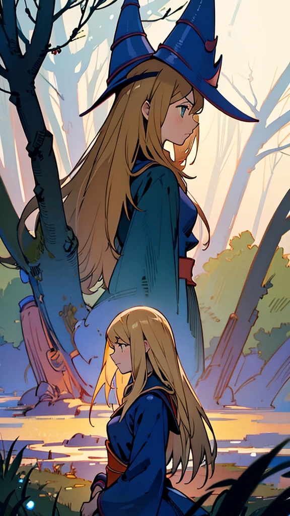 The dark magician、profile、Upper Body、forest、22 years old、woman、Robe、
