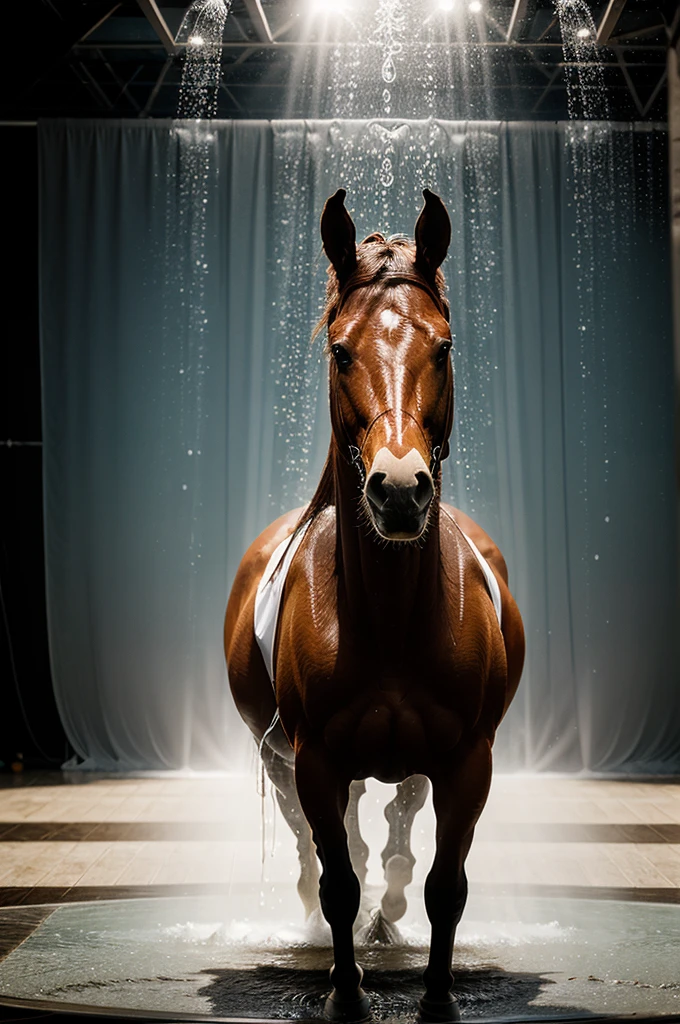 create
advertising, studio shot of A water curtain forming the transparent shape of {Horse} in dynamic pose with violent splashing water droplets, high-key, on white blank bacground, high clarity, octane render, 60k, high depth of field, color correction