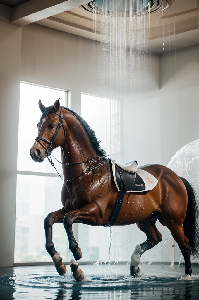 create
advertising, studio shot of A water curtain forming the transparent shape of {Horse} in dynamic pose with violent splashing water droplets, high-key, on white blank bacground, high clarity, octane render, 60k, high depth of field, color correction