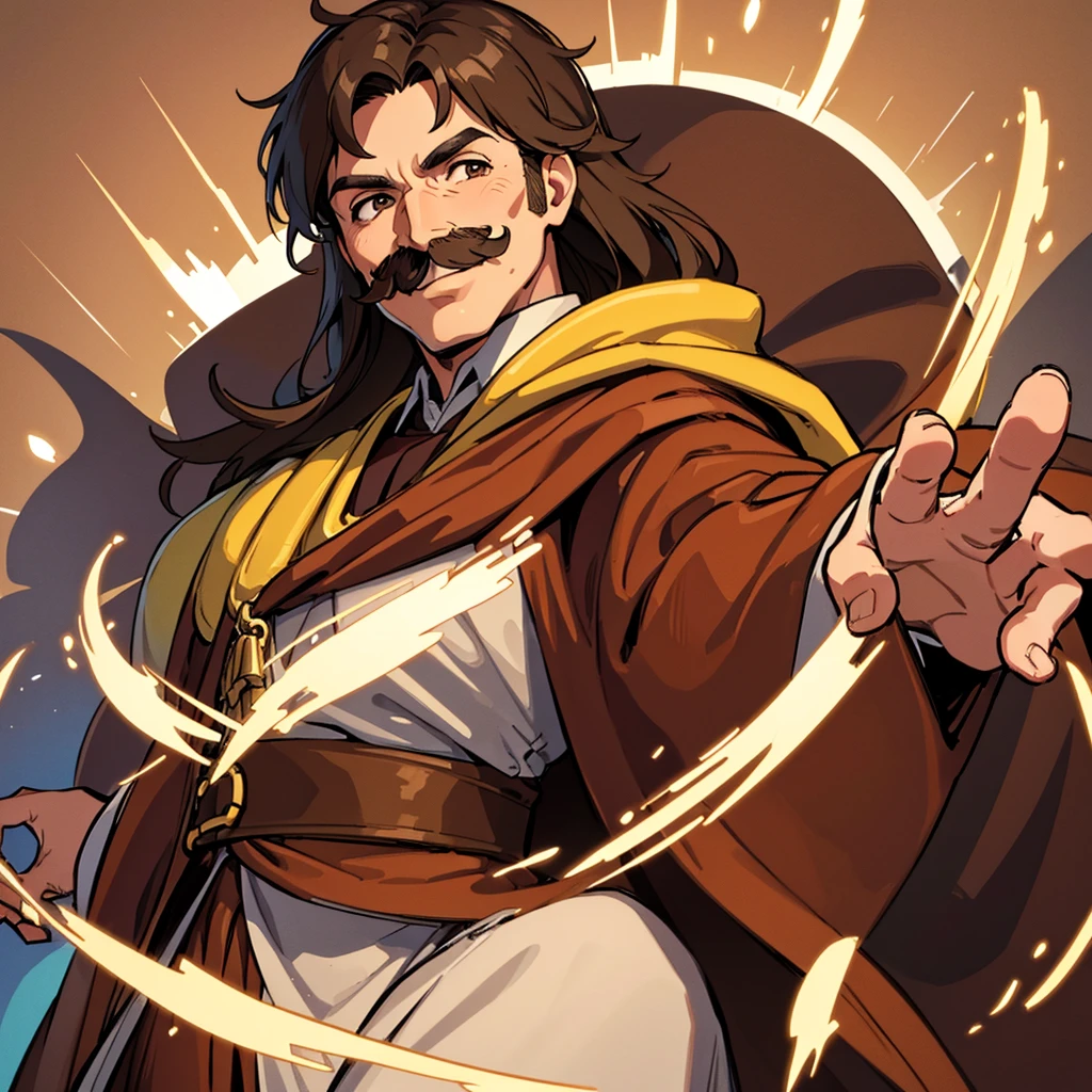 ((((Solo))))、highest quality, Best Quality,Best illustrations、middle ages、(((Brown robes)))、(40-year-old uncle、Kaiser moustache)、(smile、smile)
