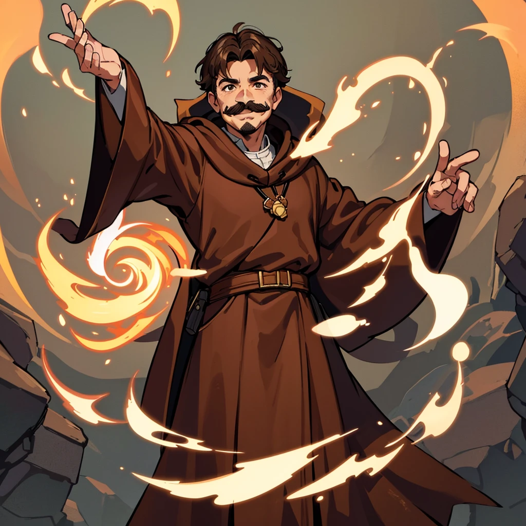 ((((Solo))))、highest quality, Best Quality,Best illustrations、middle ages、(((Brown robes)))、(40-year-old uncle、Kaiser moustache)、(smile、smile)