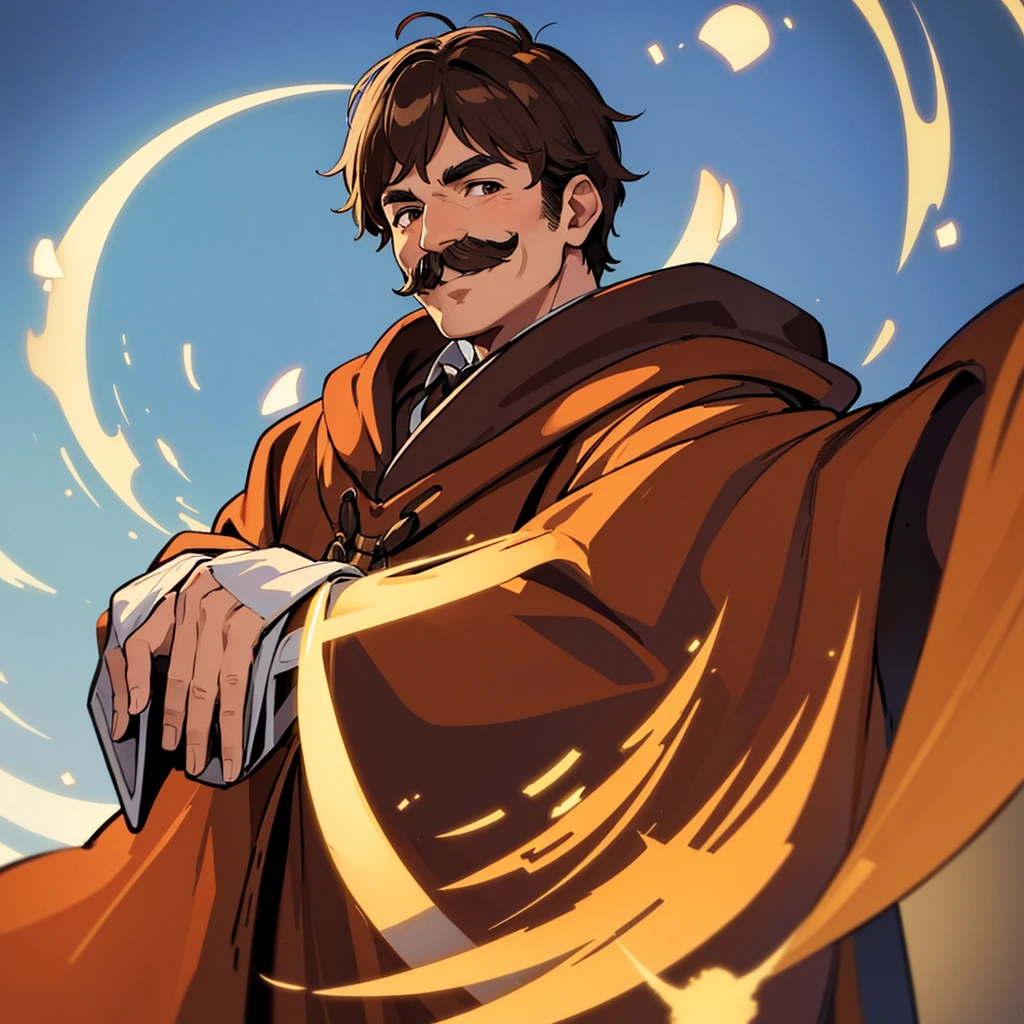 ((((Solo))))、highest quality, Best Quality,Best illustrations、middle ages、(((Brown robes)))、(40-year-old uncle、Kaiser moustache)、(smile、smile)