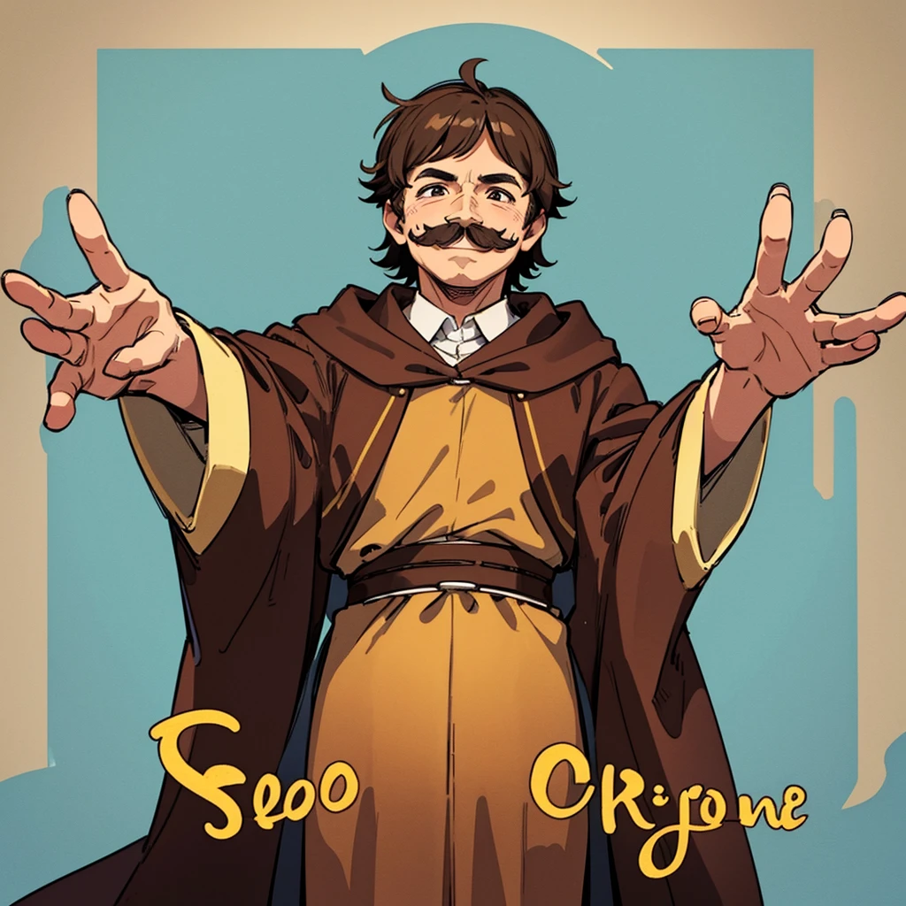 ((((Solo))))、highest quality, Best Quality,Best illustrations、middle ages、(((Brown robes)))、(40-year-old uncle、Kaiser moustache)、(smile、smile)