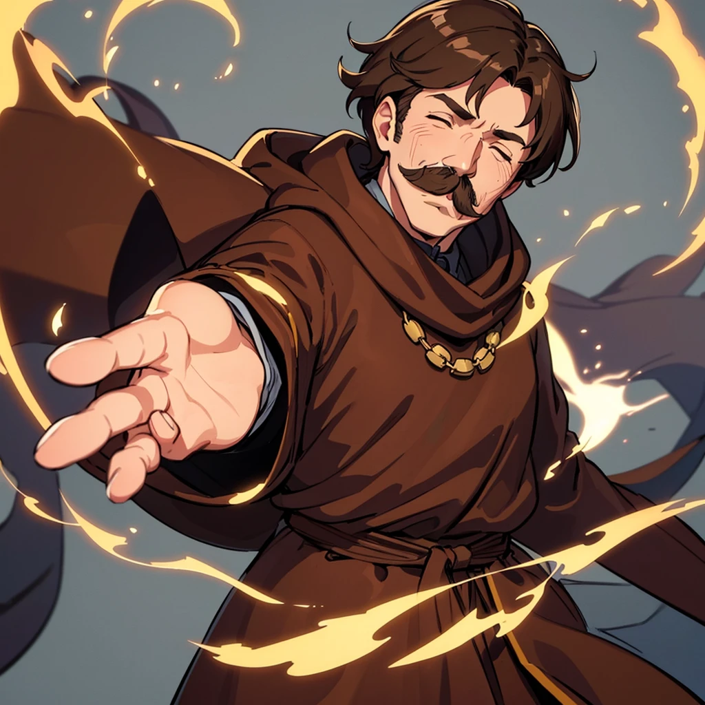((((Solo))))、highest quality, Best Quality,Best illustrations、middle ages、(((Brown robes)))、(40-year-old uncle、Kaiser moustache)、(Close your eyes、Close your eyes)