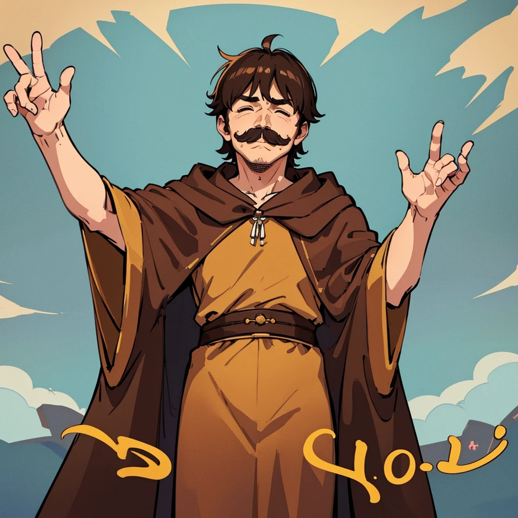 ((((Solo))))、highest quality, Best Quality,Best illustrations、middle ages、(((Brown robes)))、(40-year-old uncle、Kaiser moustache)、(Close your eyes、Close your eyes)