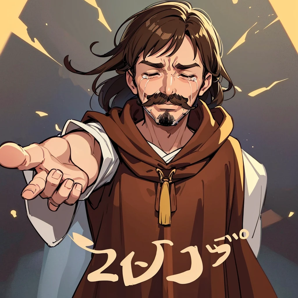 ((((Solo))))、highest quality, Best Quality,Best illustrationiddle ages、(((Brown robes)))、(40-year-old uncle、Kaiser moustache)、(Close your eyes、Close your eyes、LOL、LOL、tears)