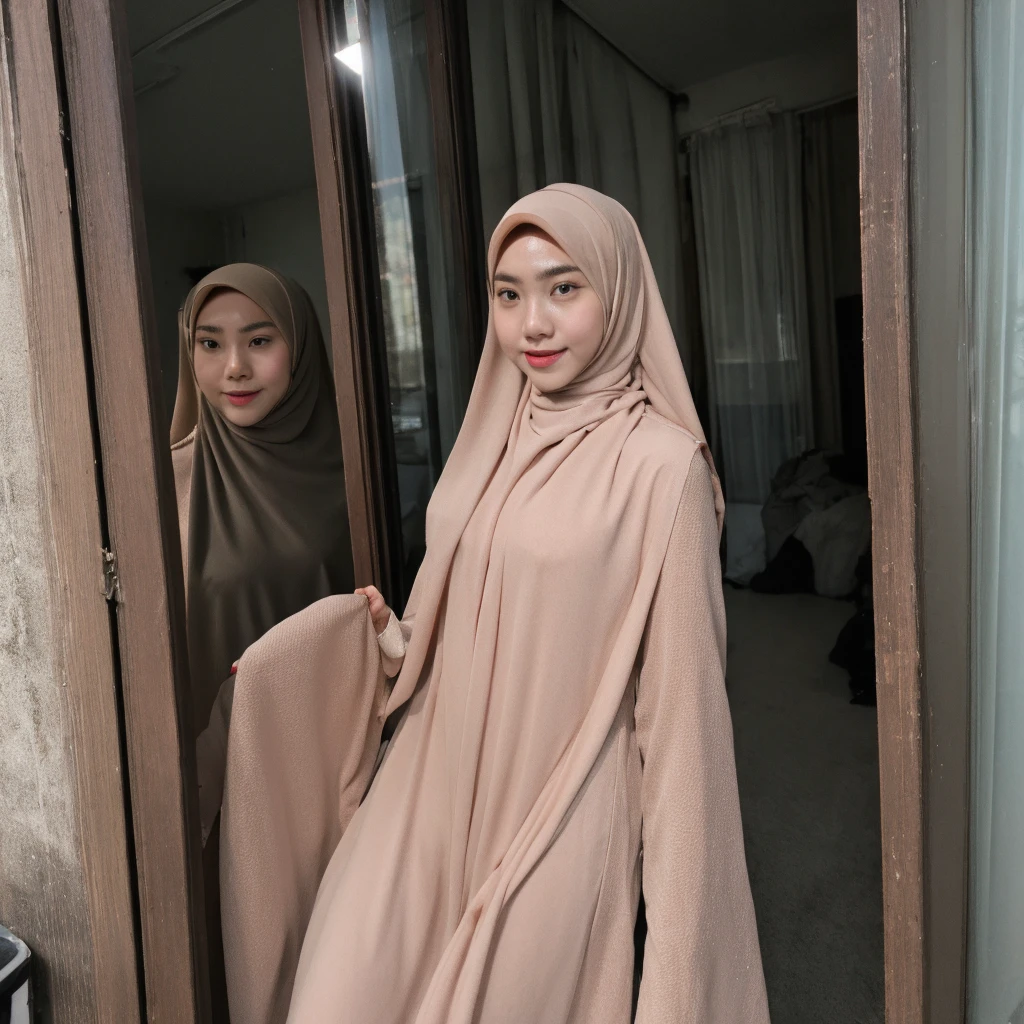 20 years Old, Hijab Indonesian mature woman, Big Tits : 66.9, Gamis, Breast out from her clothes : 1.9, at doctor office, Dark light, at Nighttime