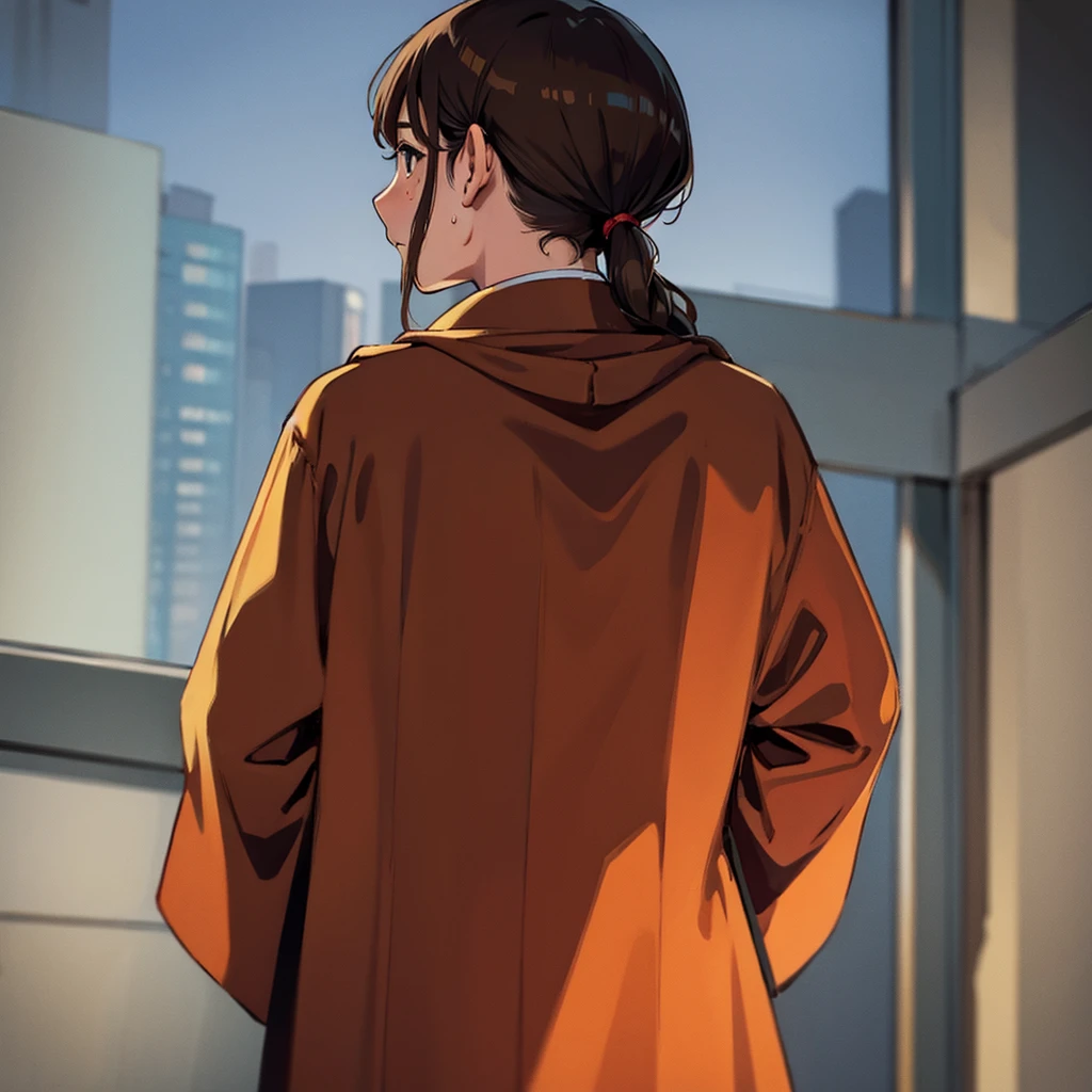 ((((Solo))))、highest quality, Best Quality,Best illustrationiddle ages、(((Brown robes)))、(40-year-old uncle、Kaiser moustache)、(anxiety、Sweat、surprise)、(From the back、Back view)