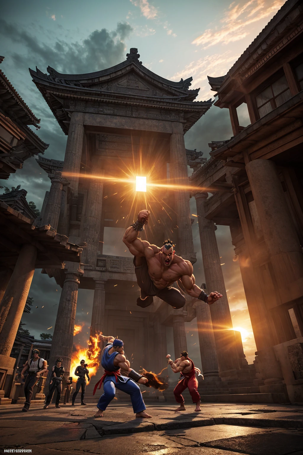 import openai

prompt = f"""
In the style of Street Fighter 6 Character Style, Realistic Anime Style, Masterpiece CG, professional color grading, ultra-detailed, 16k resolution, HDR, 
create a digital illustration of Street Fighter characters Releasing the Dark Hadou energy

The artwork should feature:
- Crashing energies 
- A setting sun
- A ancient Edo temple 

The color palette should be vibrant and violent 

The overall composition should evoke a sense of dread, death, destruction 

Additional instructions:
- Focus on the intense and powerful energy emanating from the Street Fighter characters as they unleash the Dark Hadou.
- Incorporate dramatic lighting and dynamic camera angles to heighten the sense of action and drama.
- Pay close attention to the intricate details and textures of the characters, the environment, and the energy effects.
"""

response = openai.Image.create(
    prompt=prompt,
    n=1,
    size="1024x1024",
    response_format="url"
)

image_url = response["data"][0]["url"]
print(f"Generated image URL: {image_url}")