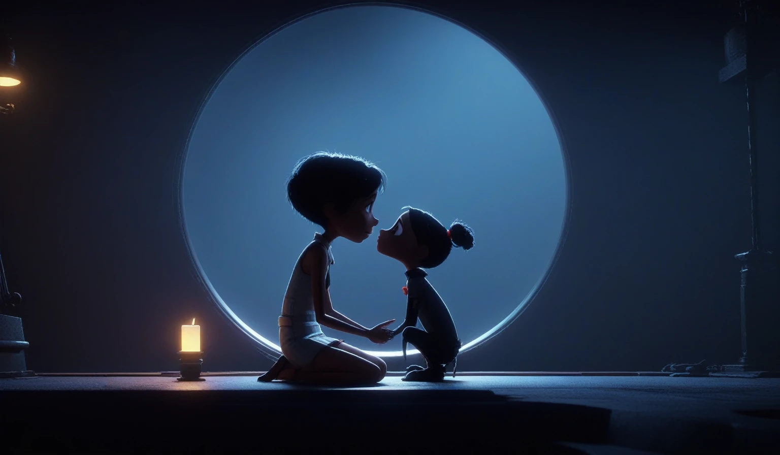 Create a simple and elegant“Love, Death, and Robots" logo, shedding niobium tears. The design should convey a strong sense of sadness and melancholy, using a minimalist approach with clear lines and using only high contrast deeply matte black, nicola samori,ben templsmith,Irina Yermolova,,pixar movie still, pixar movie screenshot, frame from pixar movie, animated movie still, still from the pixar movie, still from a pixar movie, disney pixar movie still, pixar movie scene, still from pixar movie, still from a 2001 pixar movie, pixar render, animated film still