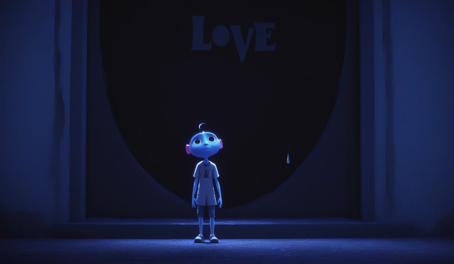 Create a simple and elegant“Love, Death, and Robots" logo, shedding niobium tears. The design should convey a strong sense of sadness and melancholy, using a minimalist approach with clear lines and using only high contrast deeply matte black, nicola samori,ben templsmith,Irina Yermolova,,pixar movie still, pixar movie screenshot, frame from pixar movie, animated movie still, still from the pixar movie, still from a pixar movie, disney pixar movie still, pixar movie scene, still from pixar movie, still from a 2001 pixar movie, pixar render, animated film still