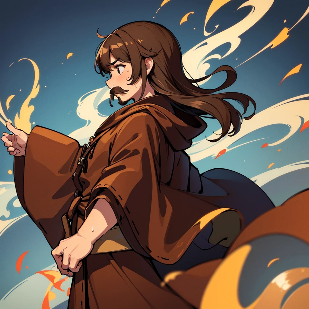 ((((Solo))))、highest quality, Best Quality,Best illustrationiddle ages、(((Brown robes)))、(40-year-old uncle、Kaiser moustache)、(anxiety、Sweat、surprise)、(From the side、profile)