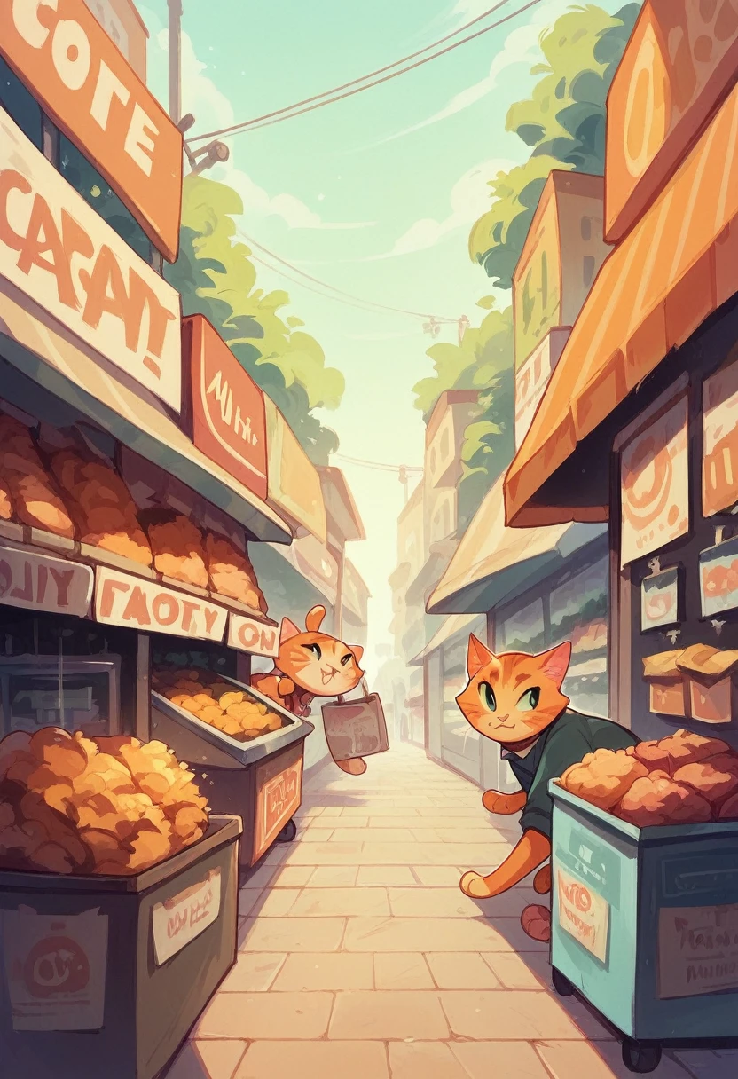 A fat orange cat and a small orange cat walked out of the supermarket.