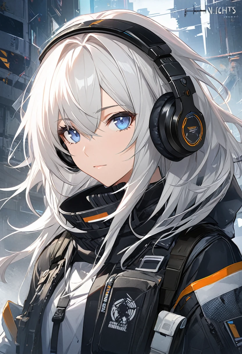 Anime adult male with white hair and blue eyes wearing headphones, from Arknights, White-haired God, Nightcore, Official artwork, From Girls Frontline, Girls Frontline Universe, high detailed Official artwork, Anime Cover, Portrait Anime Astronaut Girl, artstation pixivでトレンド, pixiv artstation の guweiz, Arknights, Digital anime illustration, Detailed digital anime art
