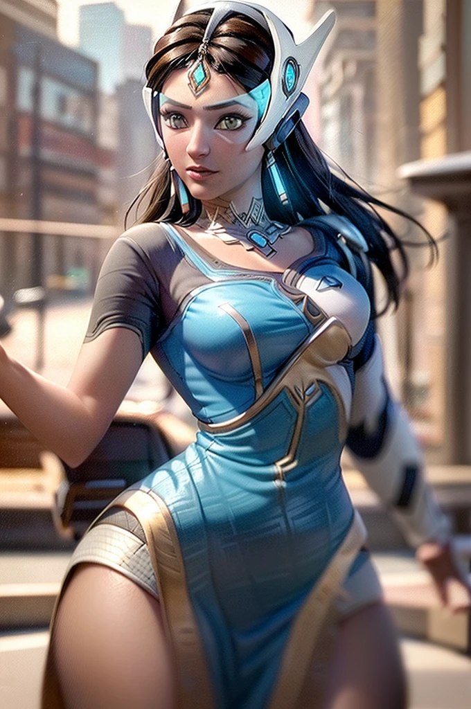 ((Realistic lighting, Best quality, 8K, Masterpiece: 1.3)), Focus: 1.2, 1girl, Perfect Body Beauty: 1.4, Slim Abs: 1.1, ((Dark Brown Hair)), (Symmetra: 1.4), (Outdoor, Night: 1.1), City Street, Super Fine Face, Fine Eyes, Double Eyelids,