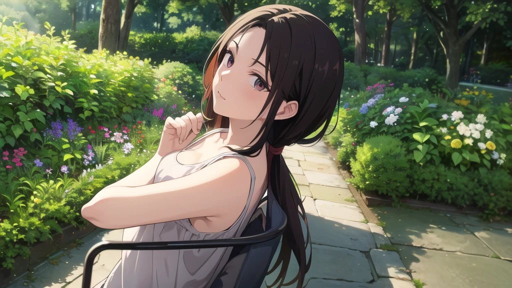 (High resolution, Best Quality, Masterpiece:1.2), (80's, 90s vibe), Lo-Fi, Relaxed girl listening to music with a headset 1, smile, はにかんだsmile, In the city, neon